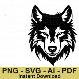 Wolf Head Svg Digital Download, Tribal Wolf Face Vector Clipart, Animal Silhouette Cut File for Cricut and Laser Projects