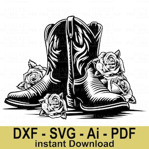 Western Cowboy Boots with Roses Svg Dxf Png Pdf Digital Download  Floral Country Cowgirl Design for Cricut & Silhouette