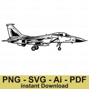 Kampfjet SVG Militärflugzeug Clipart Kampfflugzeug Silhouette Digital Cut-Datei Png svg AI PDF für Cricut und Sublimation