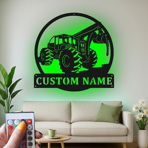 Custom Forestry Skidder Logging Equipment Led Light Metal Wall Art, Personalized Logger Gift, Rustic Cabin Decor