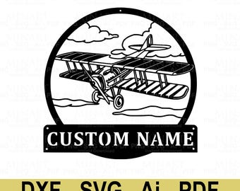 Benutzerdefinierte Name Vintage Flugzeug Wand Kunst, Laser Cut Dateien (Digitaler Download)
