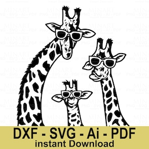 Cool Giraffe Family Svg Dxf Png Pdf Digital Download, Trendy Animal Clipart for Cricut Silhouette Crafting Projects