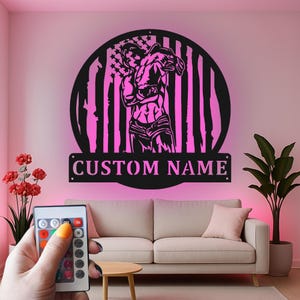 Custom Boxing Led Light Metal Wall Art, Personalized Boxer Decor, Boxing Gift for Athlete, Gym Room Metal Wall Art