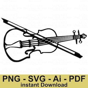 Violin and Bow Svg Digital Cut File  Musical Instrument Vector Art for Cricut Silhouette Instant Download