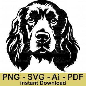 Cocker Spaniel Dog SVG, Long Hair Dog Silhouette, Pet Portrait Clipart, Black Dog Vector, Spaniel Head PNG, Instant Download Silhouette