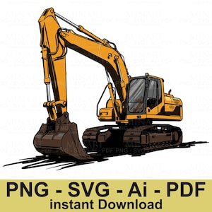 May include: A yellow excavator with a brown bucket, black tracks, and a black and yellow cab. The excavator is on a white background.