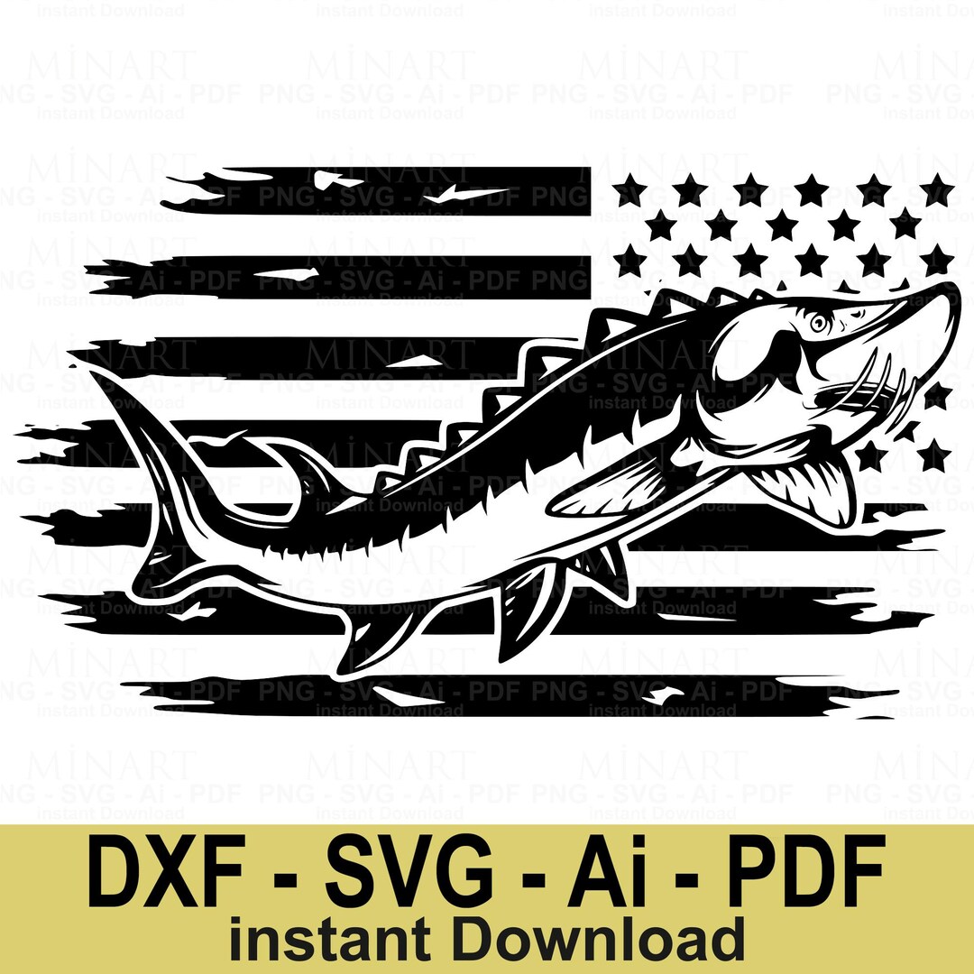 American Flag Muskie Fish Svg Dxf Png Pdf Digital File for Cricut ...