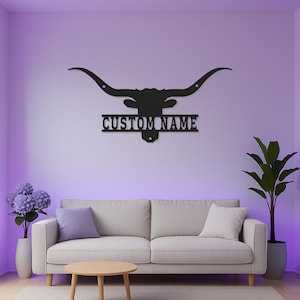 Custom Longhorn Bull Skull Led Light Metal Wall Art, Rustic Western Decor for Ranch Home, Cowboy Gift