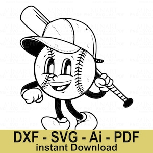Baseball Cartoon Svg Dxf Png Pdf Digital File, Cute Baseball Character Clipart, Sports SVG for Cricut Silhouette Crafts