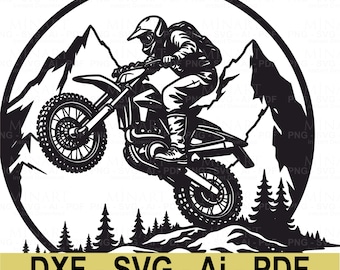 Motocross Mountain Scene SVG DXF, Laser Cut File (Digital Download)