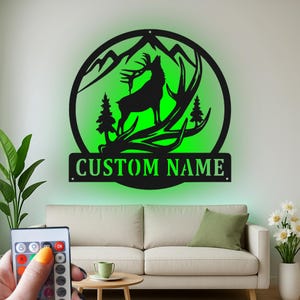 Custom Deer Led Light Metal Wall Art, Personalized Wildlife Decor, Rustic Cabin Hunting Gift for Hunter, Lodge Wall Hanging