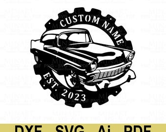 Oldtimer Laser Cut Datei: Benutzerdefiniertes Garage Schild, CNC bereit (dxf, svg, pdf)