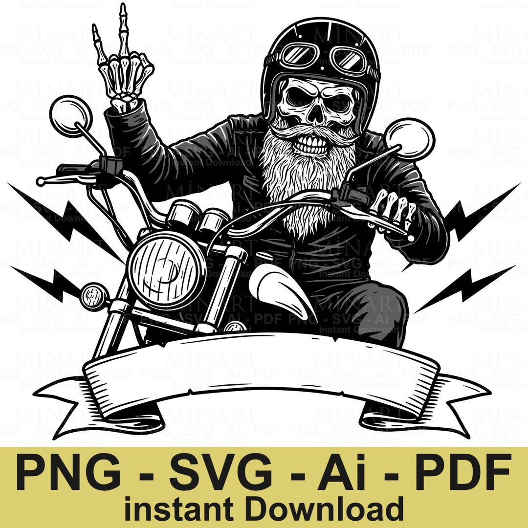Skull Biker Motorcycle Rider SVG | Rebel Rocker Clipart (digital Files ...