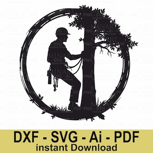 Baumpfleger Dxf bereit für Laserschnitt-Vorlage, Baumkletterer Dxf, Kettensägenarbeiter Laser Cut-Datei, GlowForge CNC-Schnitt-Design