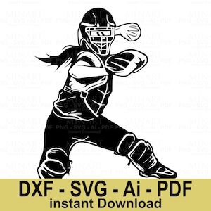 Softball Catcher Svg Dxf Png Pdf Digital Download, Female Athlete Cricut Silhouette Vector, Sports Clipart Design