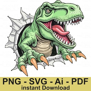 T-Rex Dinosaurier PNG SVG, Dinosaurier Sublimationsdesign, hochwertige T-Rex Clipart für T-Shirts & DTG-Druck, sofortiger digitaler Download