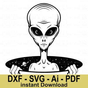 Alien UFO Svg Dxf Png Pdf Digital Download, Extraterrestrial Space Clipart for Cricut Silhouette Vinyl Decals