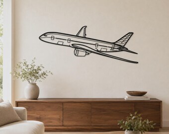 787 Angle, Minimal Airplane Silhouette Wall Art | Metal, Matte Black | Multiple Sizes, Aviator Decor