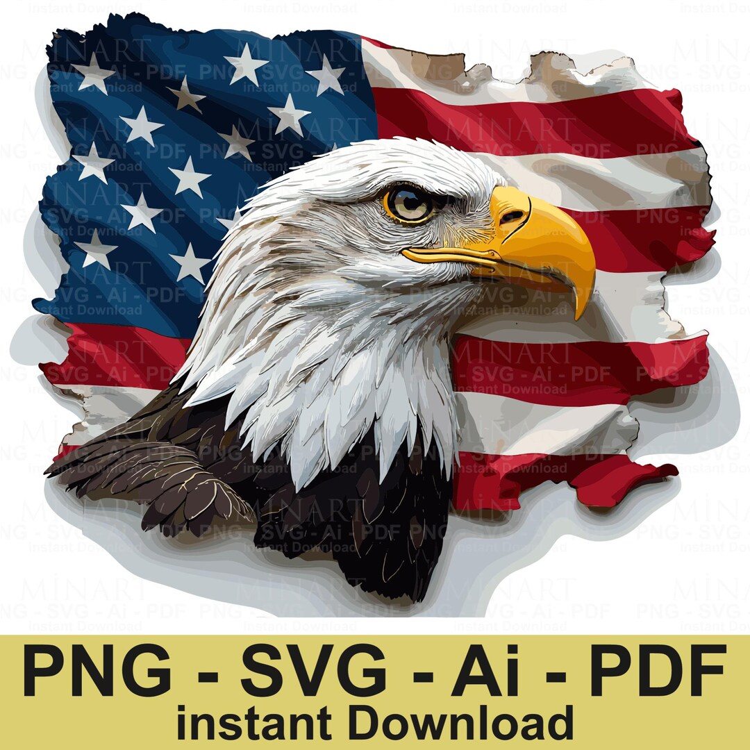 Patriotic Bald Eagle USA Flag SVG PNG, T-shirt Design (digital Download ...