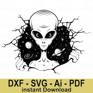 Alien Breaking Through Wall Svg, Sci-Fi Space Alien Digital File, Extraterrestrial Clipart for Cricut Silhouette DIY Projects