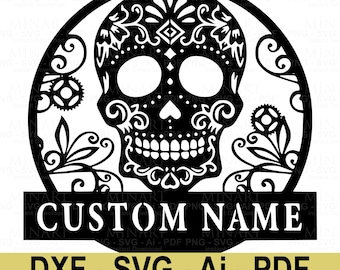 Sugar Skull Custom Name Wall Decor Laser Cut File (Digital Download)