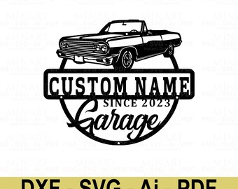 Benutzerdefinierte Name Vintage Car Garage Schild, Laser Cut Datei (Digitaler Download)