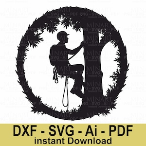 Baumpfleger Dxf bereit für Laserschnitt-Vorlage, Baumkletterer Dxf, Kettensägenarbeiter Laser Cut-Datei, GlowForge CNC-Schnitt-Design