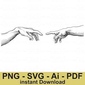 Creation of Adam Hands SVG PNG PDF Ai Clipart | Michelangelo Art Line Drawing Vector | Renaissance Hand Outline for Cricut Crafts