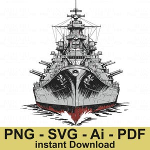 Battleship Warship SVG PNG PDF Ai Clipart | Military Navy Ship Vector Illustration | Naval Combat Vessel Design for  Crafts