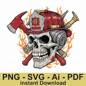 Pompier tête de mort Svg Png, pompier Svg, Svg pompier, pompier chemise Svg, pompier Png, Clipart pompier, téléchargement immédiat