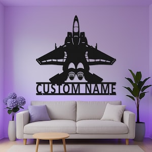 Custom Fighter Jet Led Light Metal Wall Art, Military Aviation Pilot Gift, Personalized Airplane Decor for Man Cave