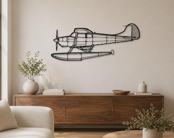 Airplane Wall Art, Minimalist 170B Float Silhouette | Metal, Matte Black | Multiple Sizes, Aviator Gift