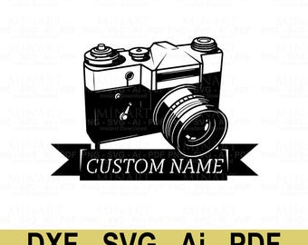 Vintage Kamera Benutzerdefinierte Name Wandkunst, Laser Cut Dateien (DXF, SVG, PDF)