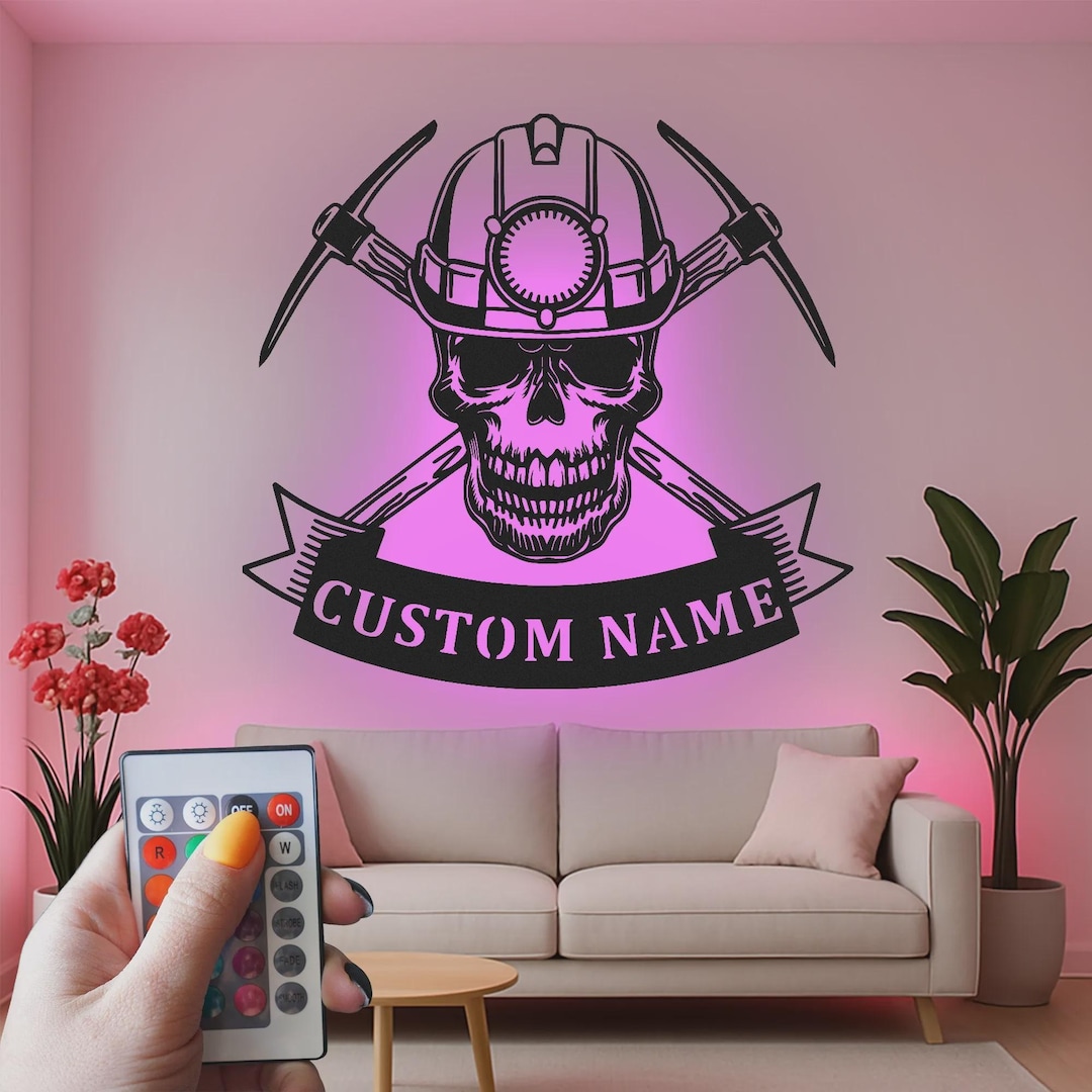Placa de LED personalizada com caveira de mineiro de carvão, arte de ...