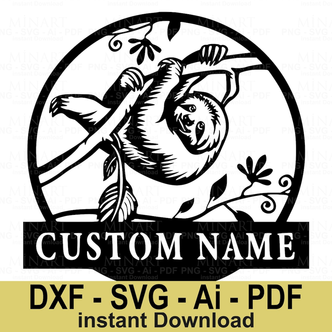 Custom Name Sloth Laser Cut Wall Art DXF File Digital Download, Nursery ...