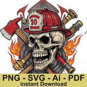 Pompier tête de mort Svg Png, pompier Svg, Svg pompier, pompier chemise Svg, pompier Png, Clipart pompier, téléchargement immédiat