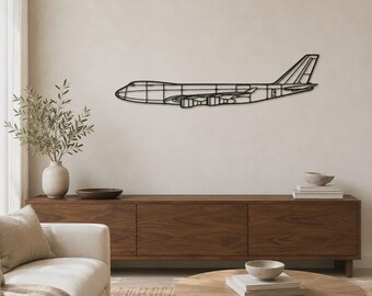 747-400F, Open-Line Airplane Wall Art | Matte Black Decorative Metal | Multiple Sizes, Pilot Gift, Office Decor