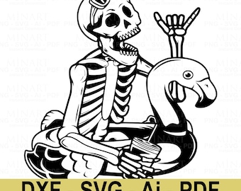 Funny Skeleton Pool Party SVG, Summer Beach Vacation (Digital Download)