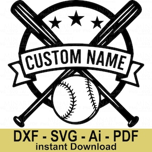 Custom Baseball Team Logo SVG DXF PDF Ai Digital Download with Editable Name for Cricut Silhouette Sports Design Clipart Template