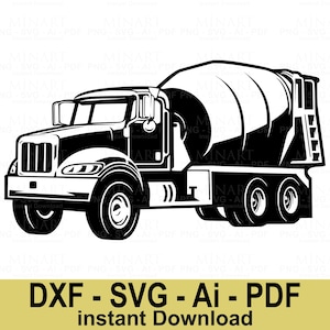 Cement Mixer Truck Svg Dxf Png Pdf Digital Download, Concrete Truck Clipart, Construction Vehicle Cricut Silhouette File