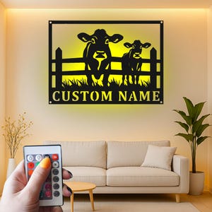 Custom Dairy Cow Led Light Metal Wall Art, Realistic Farm Animal Silhouette Decor, Personalized Gift for Farmer, Farmhouse Accent