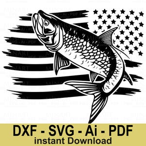 American Flag Fish SVG Digital File, Patriotic Fishing Clipart Design, Fisherman Cricut Silhouette Vector Art