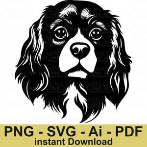 Cavalier King Charles Spaniel SVG, Hundekopf Silhouette, schwarze Linie Kunst geschnitten Datei für Cricut & Silhouette, Instant Download