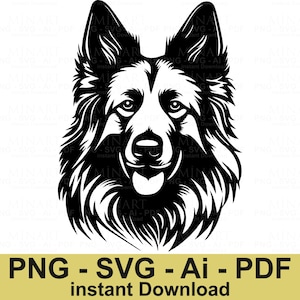 German Shepherd Face SVG, Dog Head Silhouette, Long Hair Shepherd Cut File, Instant Download for Cricut & Silhouette