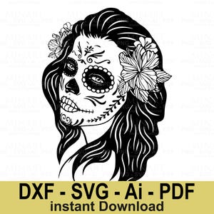 Skull Woman Svg  Day of the Dead Girl Floral Tattoo Design  Instant Digital Download for Cricut & Silhouette