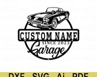 Vintage Car Garagenschild, personalisiertes Wanddekor (Digitaler Download DXF SVG PDF)