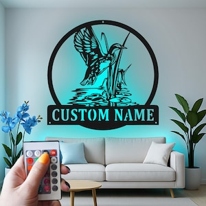 Custom Mallard Duck Flying Led Light Metal Wall Art, Realistic Wildlife Hunting Scene Decor, Personalized Hunter Gift