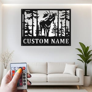 Custom Bull Moose Silhouette Led Light Metal Wall Art, Rustic Wildlife Forest Decor, Personalized Cabin Gift for Nature Lover