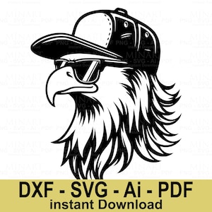 Cool Eagle Wearing Sunglasses and Baseball Cap Svg Dxf Png Pdf Digital File - Cricut Silhouette Laser Cut Design
