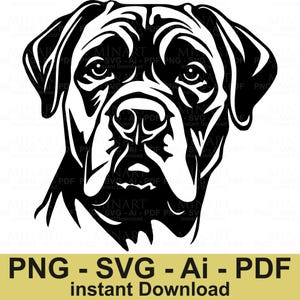 Rottweiler Dog SVG, Rottweiler Head Silhouette, Black Line Art Cut File for Cricut & Silhouette, Instant Download
